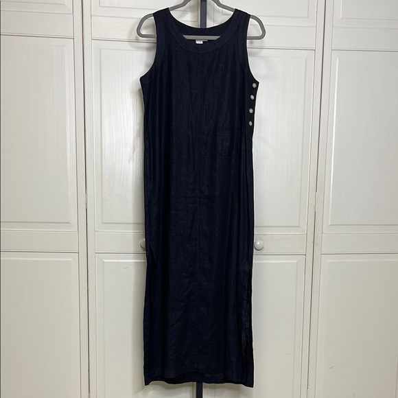 Cali Cali Women’s Tank Navy Black Linen Maxi Dress Size Medium Button Detail